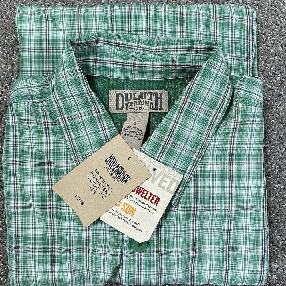 Duluth Trading Armachillo Cooling Shirt Men's Large NWT Green Plaid Long Sleeve - Picture 6 of 9